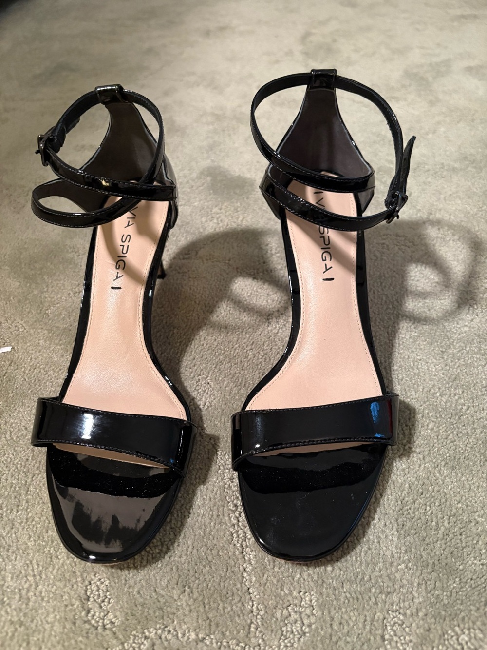 Via Spiga Black Patent Ankle-Strap Heels